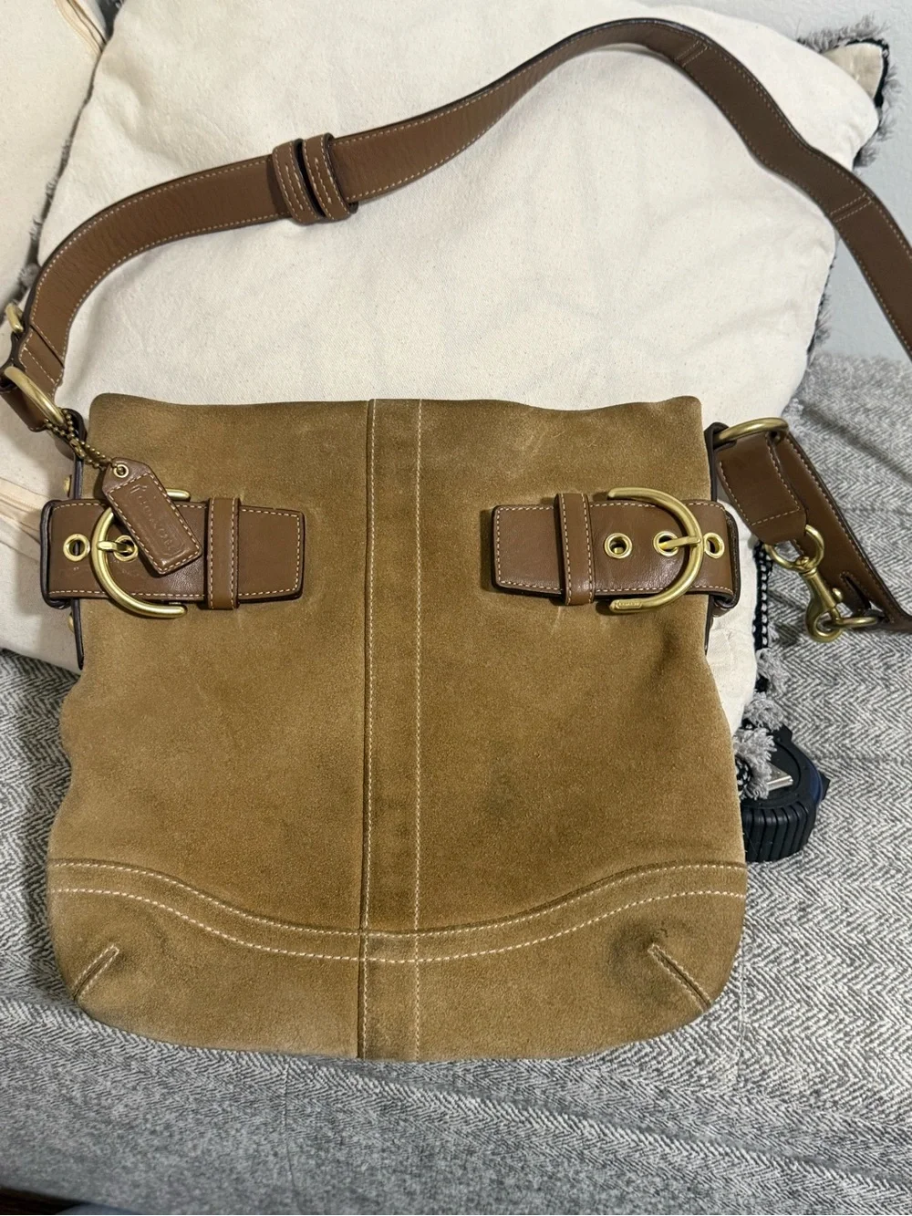 Brown Coach Man Suede Messanger Bag